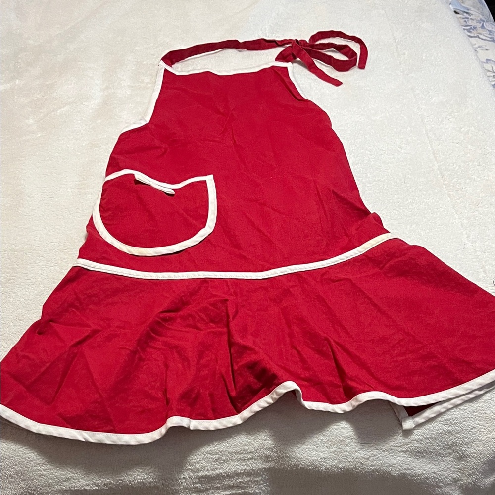 Vibrant Red Apron with White Accents